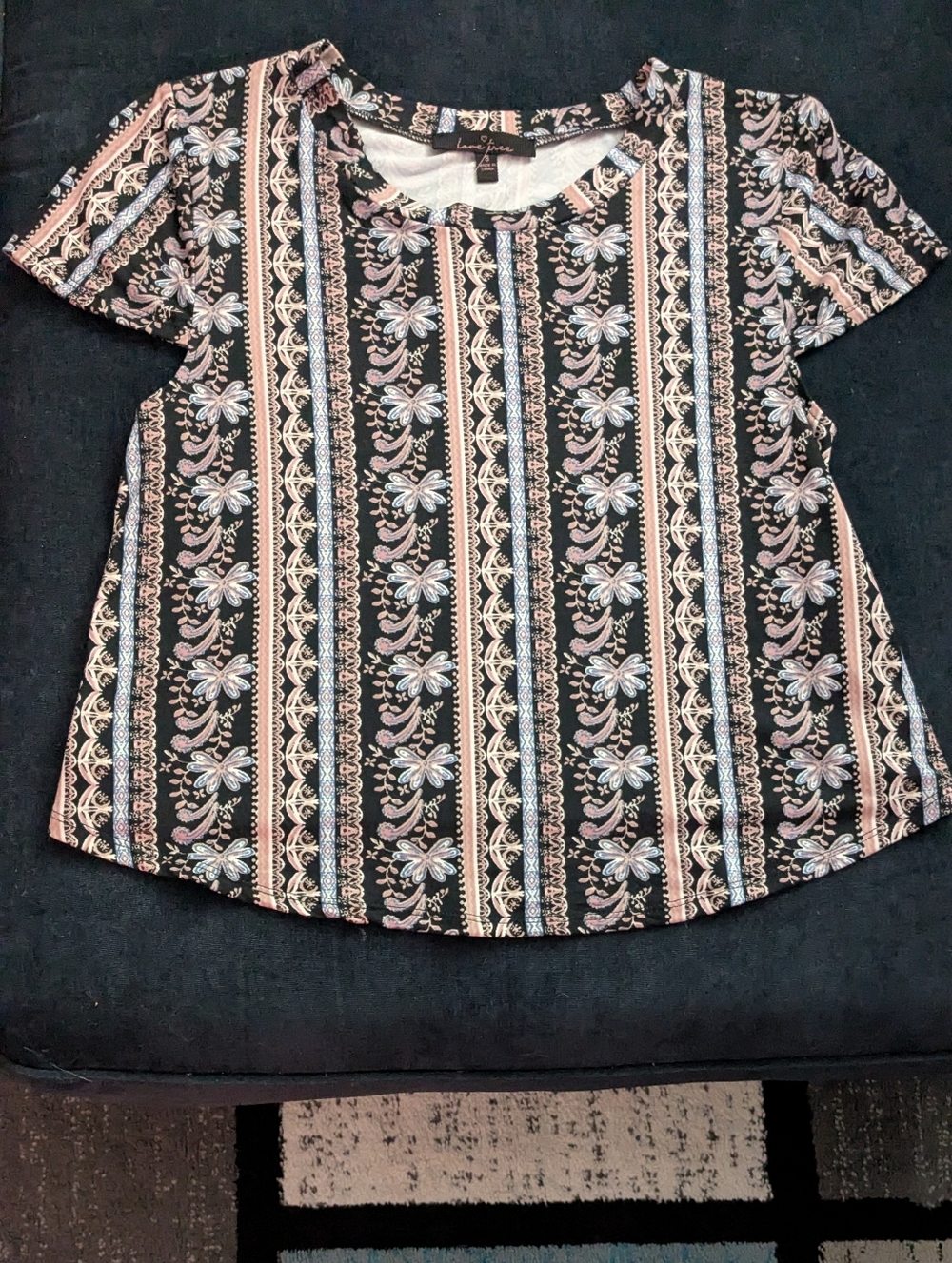 NWOT! Love Tree Multicolor Pastel & Black Boho Floral Print Baby Tee